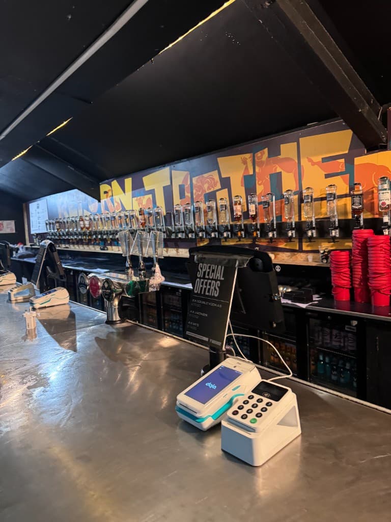 Dojo terminal next to iZettle comparison at The Warehouse Leeds